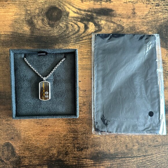 David Yurman Tiger Iron Dog Tag & DY Small Box Chain Necklace - 24" - Picture 2 of 15